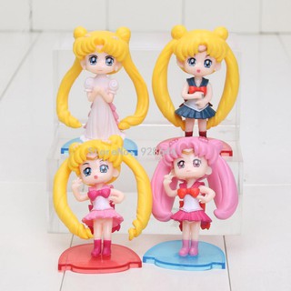 Bộ 04 Mô Hình Thủy Thủ Mặt Trăng Sailor Moon - 7Cm Tặng Kèm Giá Đỡ