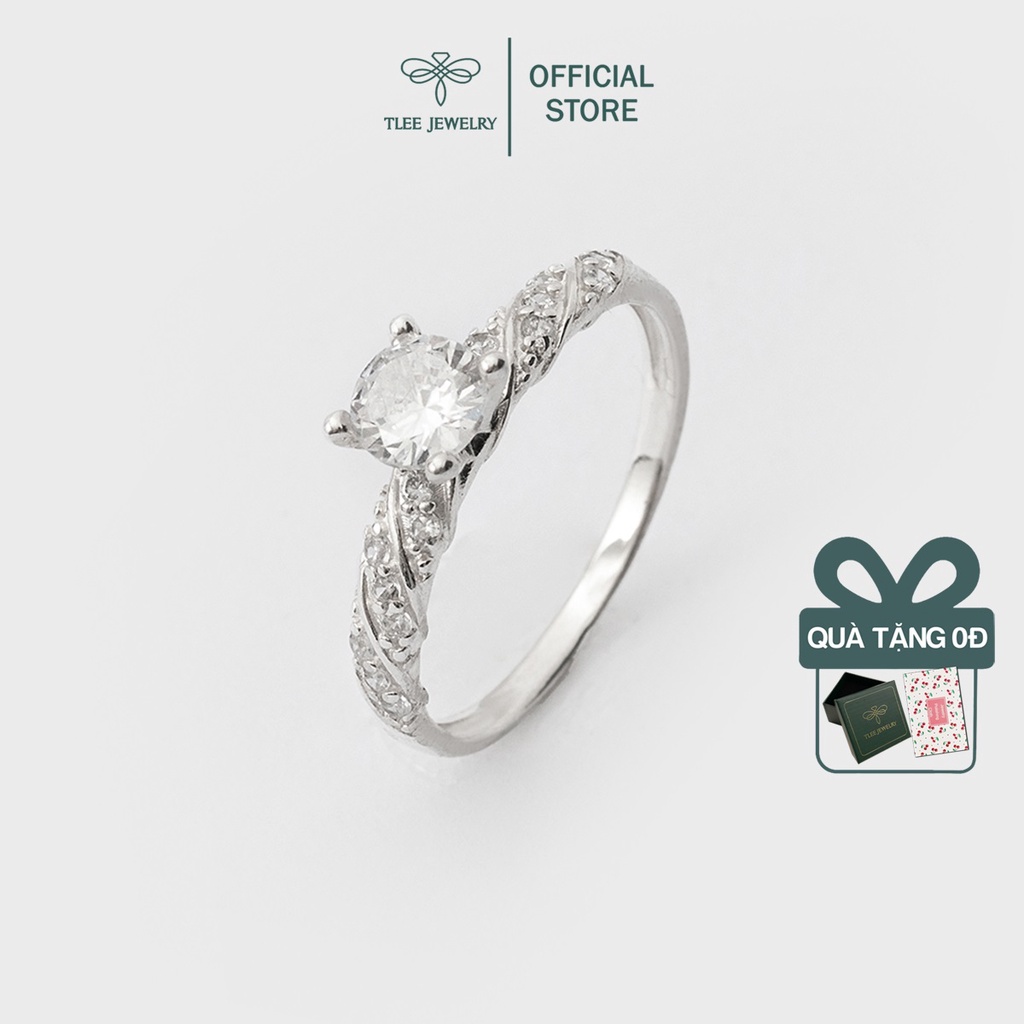 Nhẫn bạc nữ TLEE bốn chấu viền xoắn nạm đá TleeJewelry A0180