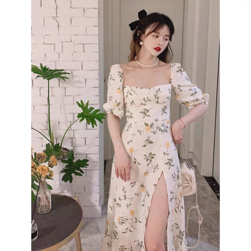 ĐẦM MIDI HOA XẺ ĐÙI CHÂN BÈO