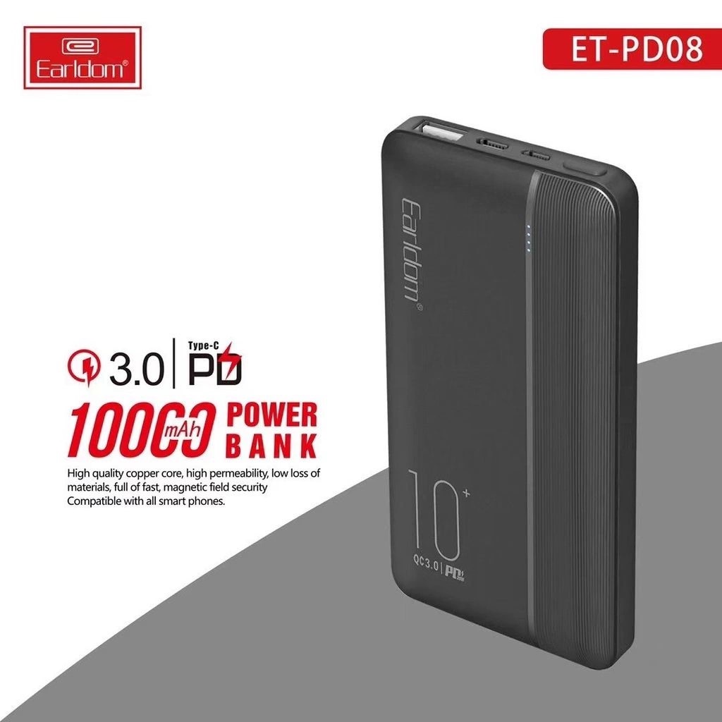 Sạc Dự Phòng Earldom 10.000mAh Sạc Nhanh QC 3.0 PD08 Chính Hãng Bảo Hãnh 12 Tháng