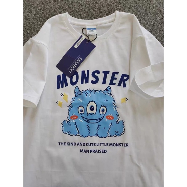 [ Rẻ vô địch ] Áo thun cotton tay lỡ dáng rộng unisex - monster