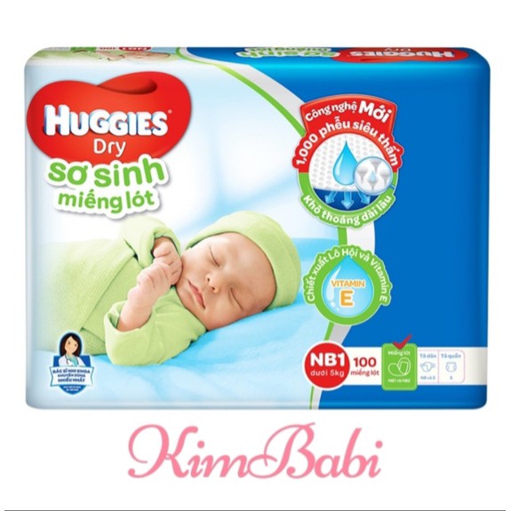 Miếng lót sơ sinh Huggies NB1 100 miếng + Tặng 8 miếng (Dưới 5kg)