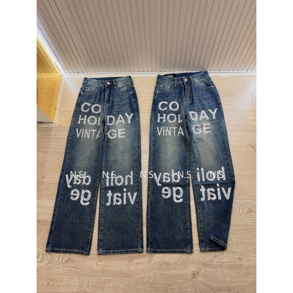 Quần jeans suông chữ hàng QCL1
