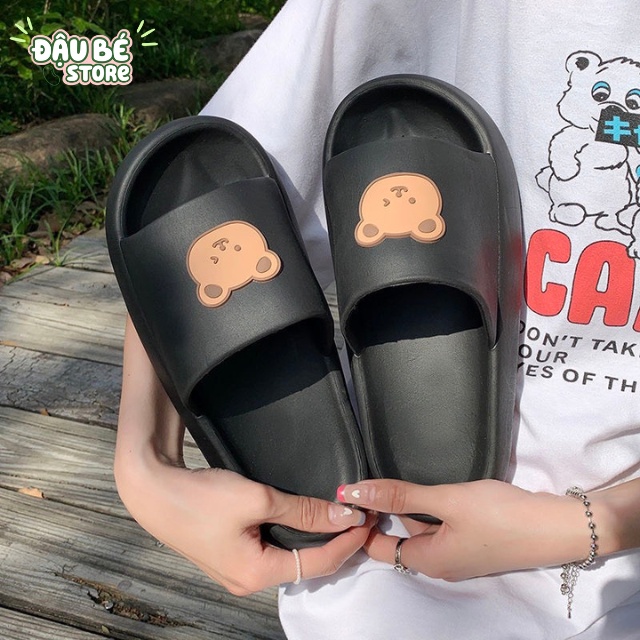 Dép Lê Nữ Đế Bánh Mì / Mỳ Hình Gấu Ulzzang Siêu Nhẹ -Dép Quai Ngang Nữ Thời Trang Nhẹ Êm Chống Trơn Trượt - Daube - D001