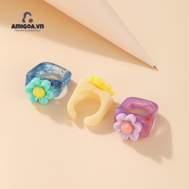 ✨✨Nhẫn nhựa acrylic họa tiết hoa phong cách Hàn Quốc thời trang cỡ 17mm