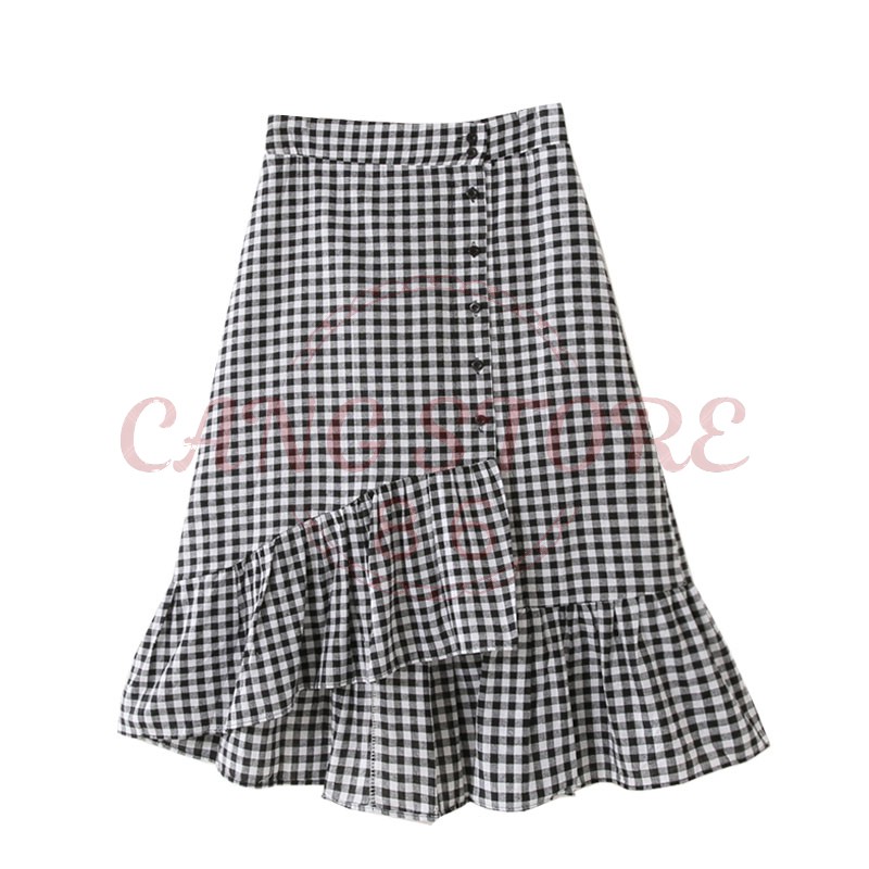[Hàng sẵn] Chân váy đuôi cá kẻ caro dáng chữ A - Chân váy đuôi cá lệch tà vạt chéo (Hàng Quảng Châu)
