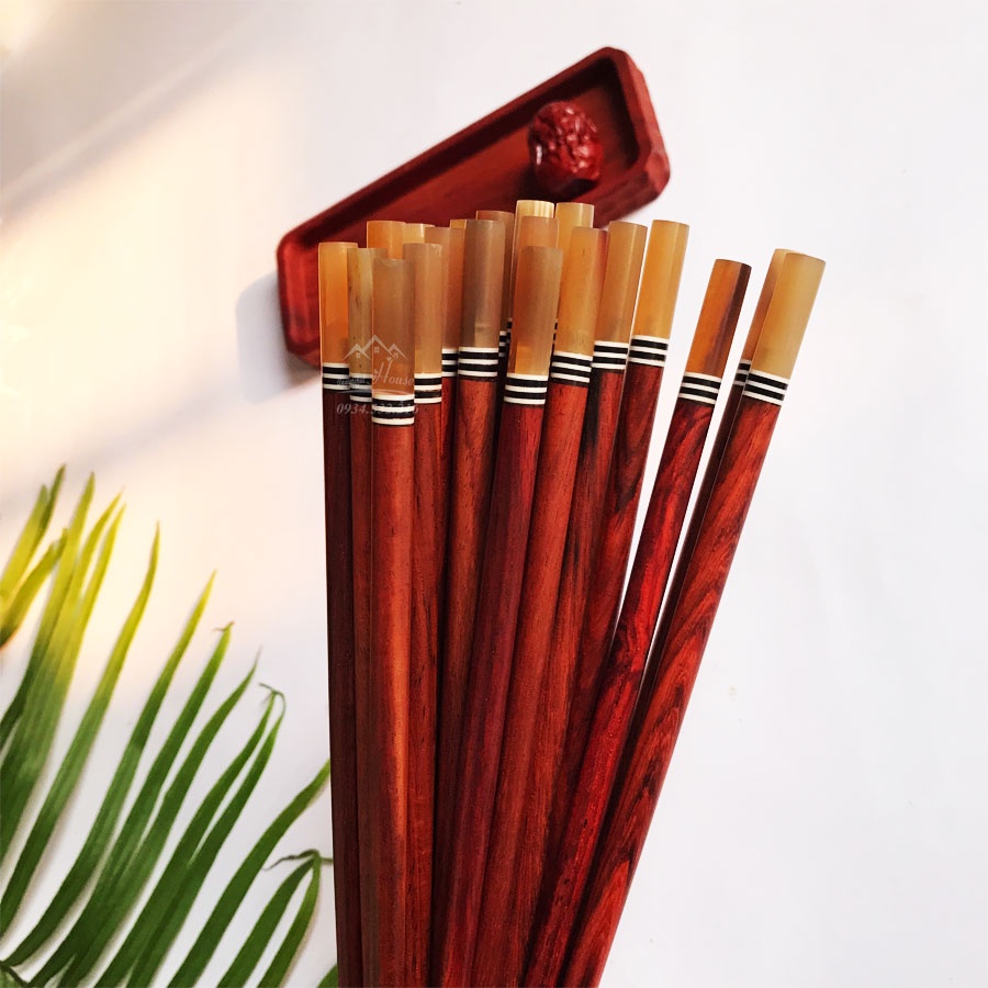 Đũa Gỗ Trắc  Bọc Sừng, Vân Đẹp, Chống Mốc - Đũa Gỗ Ăn Cơm Gỗ Trắc Tự Nhiên Không Chất Bảo Quản-Sừng Hồng- Mẫu 1