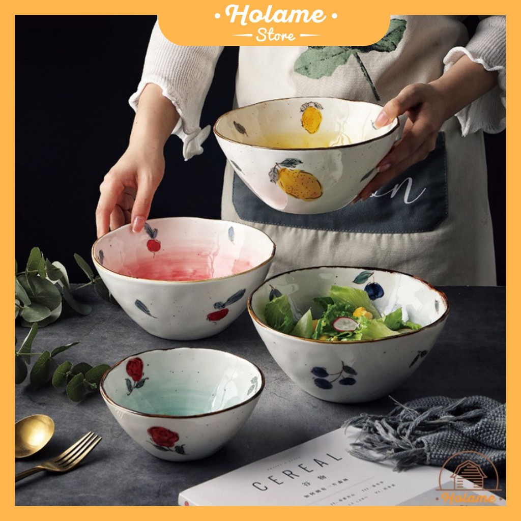 Tô ăn mì , bát úp mì đựng đồ ăn họa tiết hoa quả nhiều màu sắc Holame