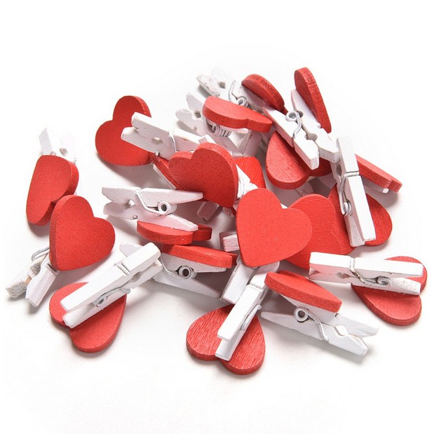 Set 20 Kẹp Ảnh Gỗ Hình Trái Tim Nhỏ Xinh Xắn