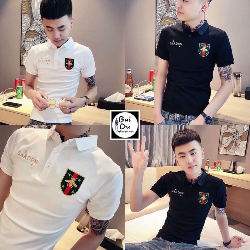 Áo thun nam polo cổ trụ from body thun cotton logo thiêu