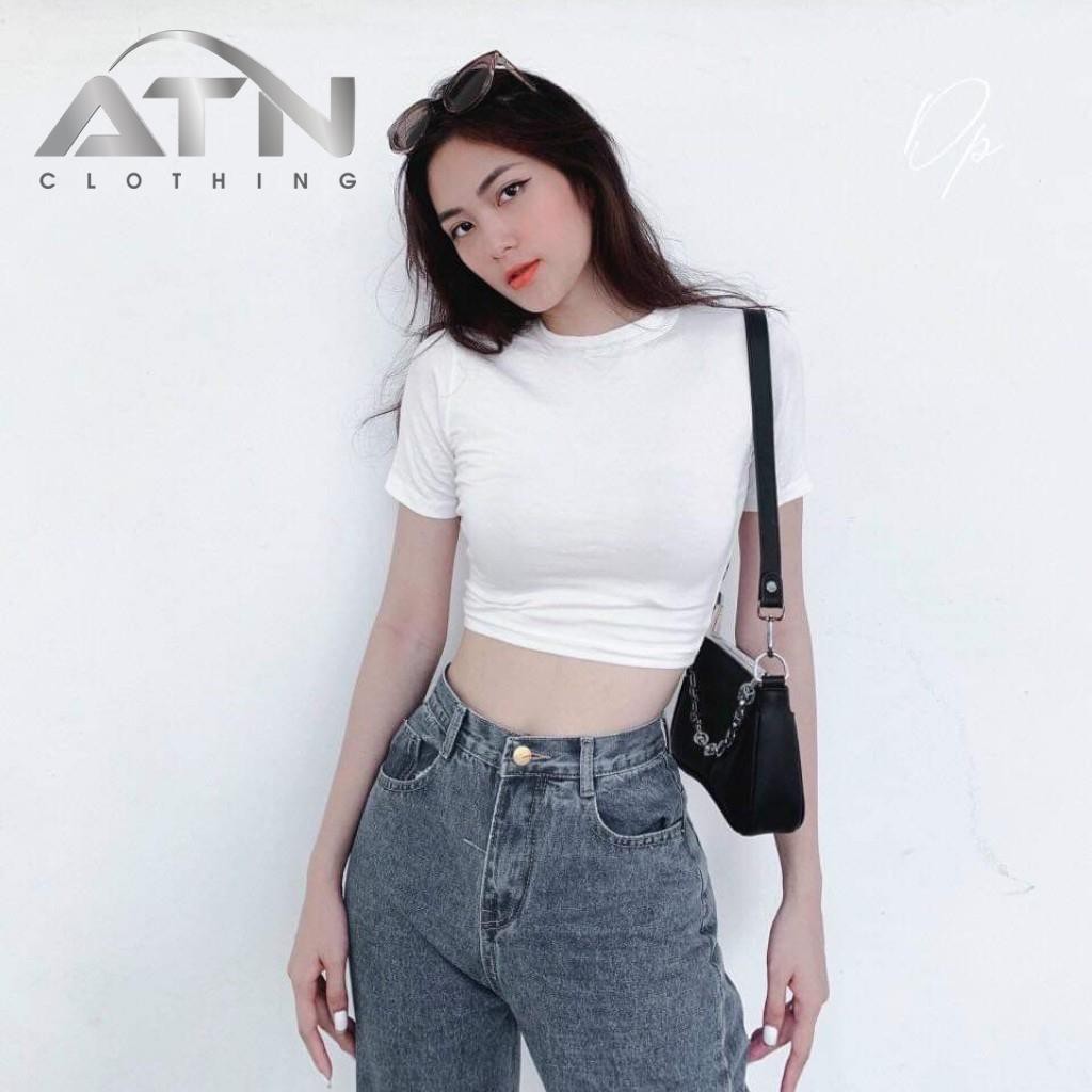 Áo Croptop Tay Ngắn Cổ Tròn Dáng Ôm Chất Thun Mát Mịn Co Giản Freesize 53kg Ảnh Thật