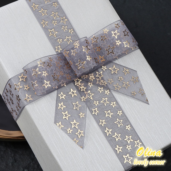 Cuộn Dây Ruy Băng Họa Tiết Ngôi Sao 9.1Mres / roll Trang Trí Gói Quà Sinh Nhật DIY