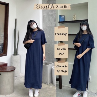 D35 - Đầm suông thun muffle xanh đen