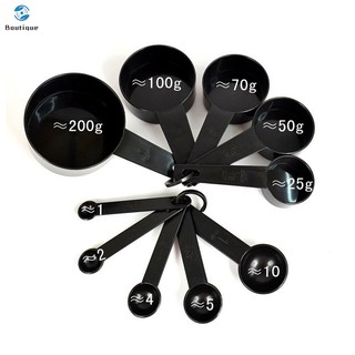Bộ 10 muỗng đong gia vị bằng nhựa màu đen cho nhà bếp