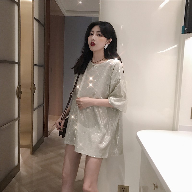 Áo nhũ kim tuyến ulzzang sẵn màu bạc