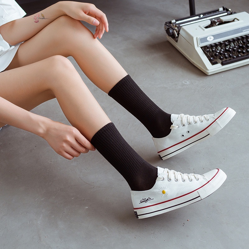 Tất Nữ Nhún Cổ Cao - Vớ Bèo Nhún Nữ Cổ Cao Màu Trơn Basic Nhiều Màu Phong Cách Hàn Quốc