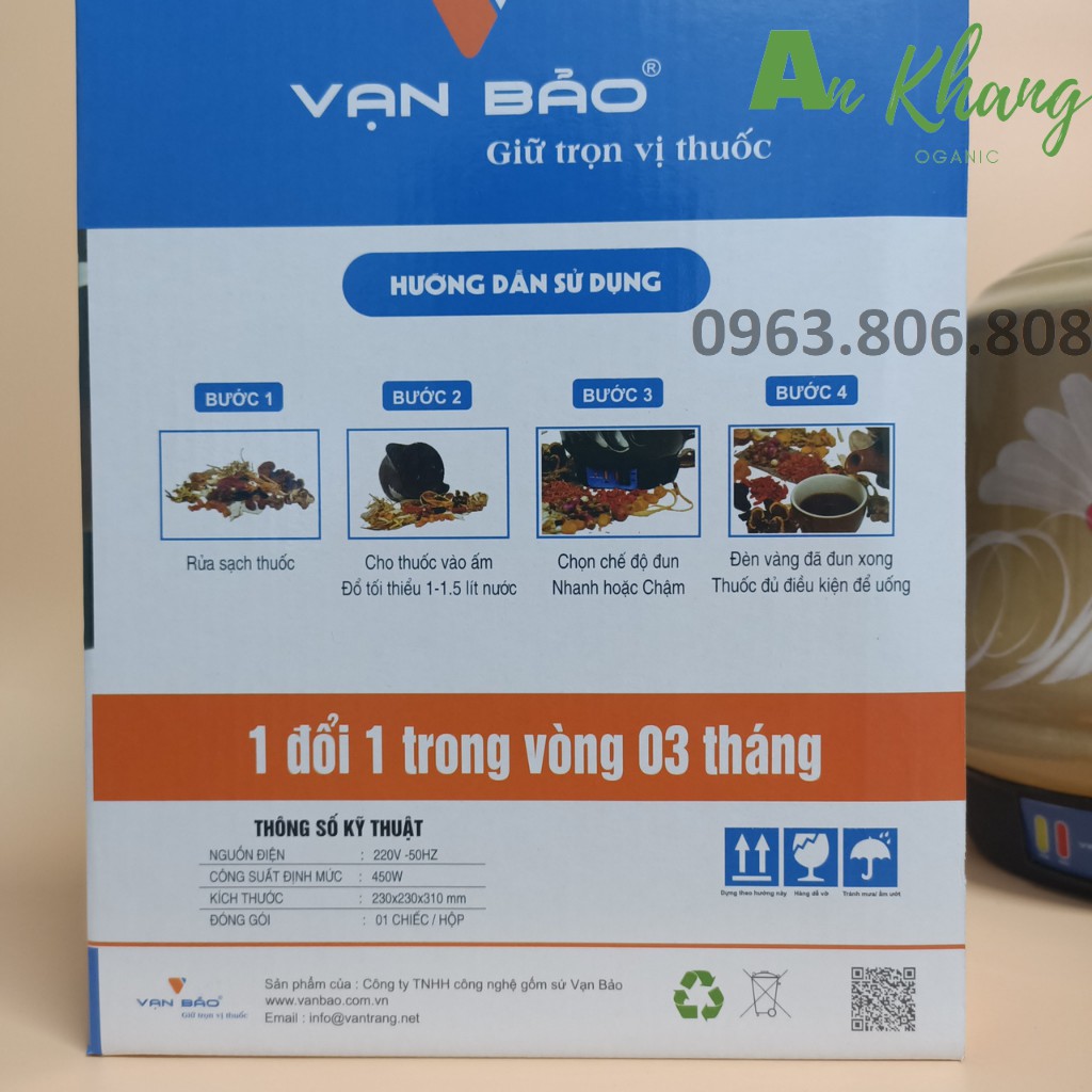 [Loại 2] Ấm Sắc Thuốc Bắc Điện Bát Tràng-Bình Sắc Thuốc Nam Tự Động Vạn Bảo  3.2L-BH 6 Tháng