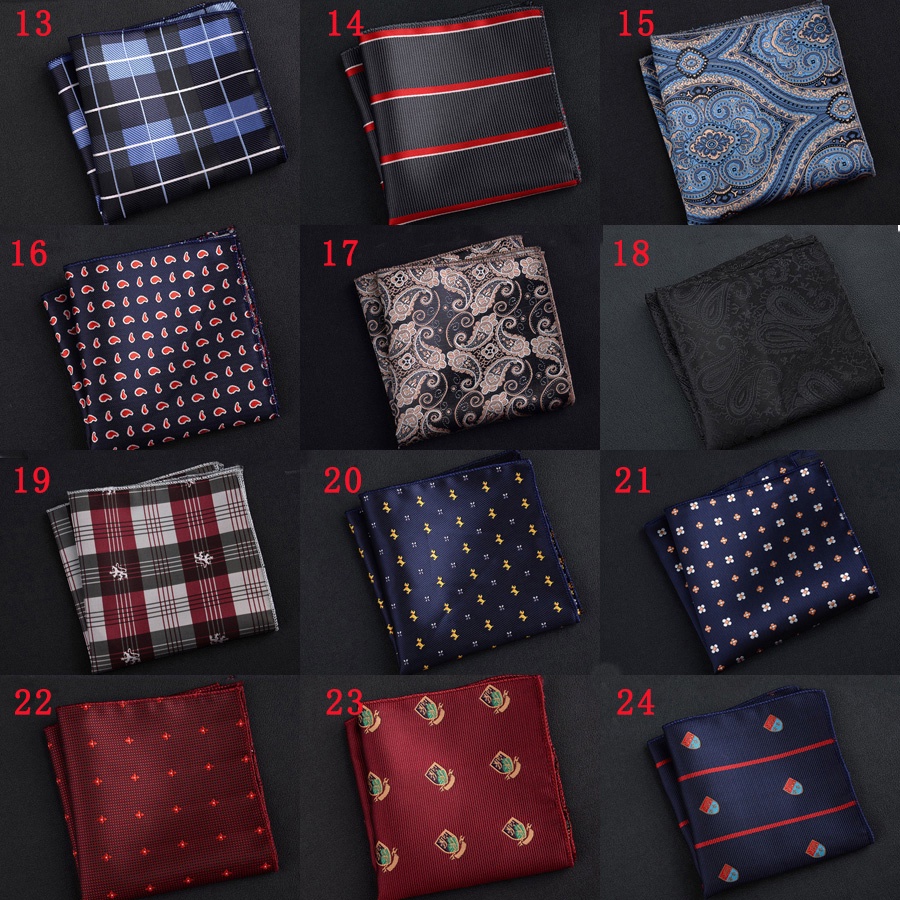 Khăn Tay Vuông 22 * 22CM Bằng Polyester In Họa Tiết Kẻ Sọc / Hoa Sang Trọng Cho Nam