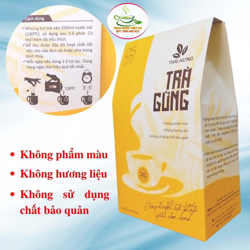 Trà Gừng Thái Hưng Giải Cảm Lạnh Tăng Huyết Áp Thấp Hộp 25 Túi Lọc 5g - Hàng Chính Hãng | BigBuy360 - bigbuy360.vn
