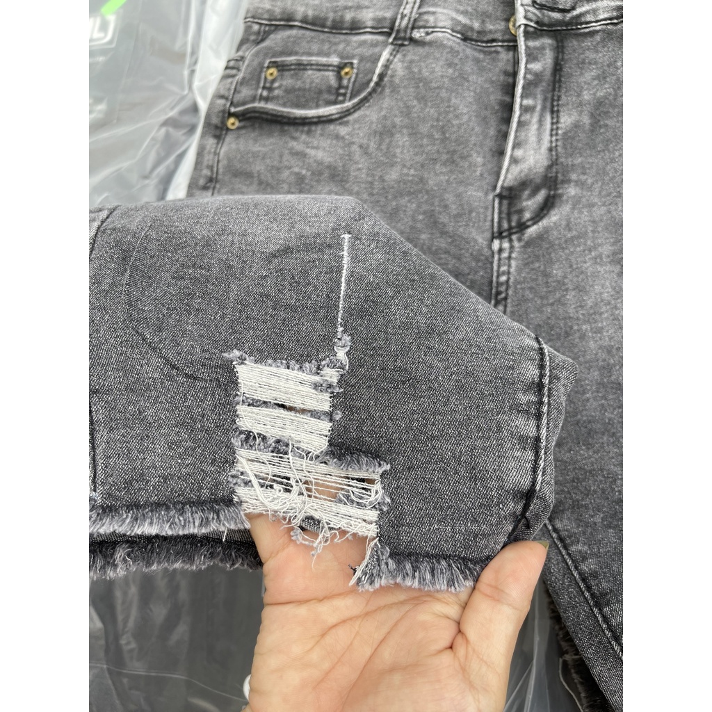 [60kg~90kg] Quần jean ngố / lửng màu xám lông chuột BIGSIZE lưng cao 2 nút, co dãn mạnh rẻ đẹp 4287