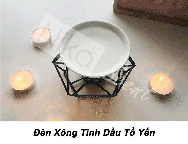 Nikascent Đèn đốt tinh dầu kim loại khử mùi, thơm phòng, thư giãn