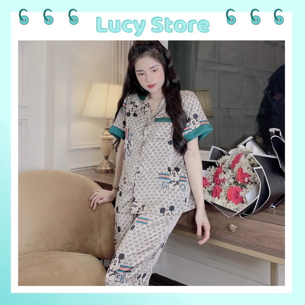 Đồ ngủ pijama bò sữa quần áo ngủ mặc nhà cộc tay nữ lụa mango thoáng mát mùa hè Lucy Store