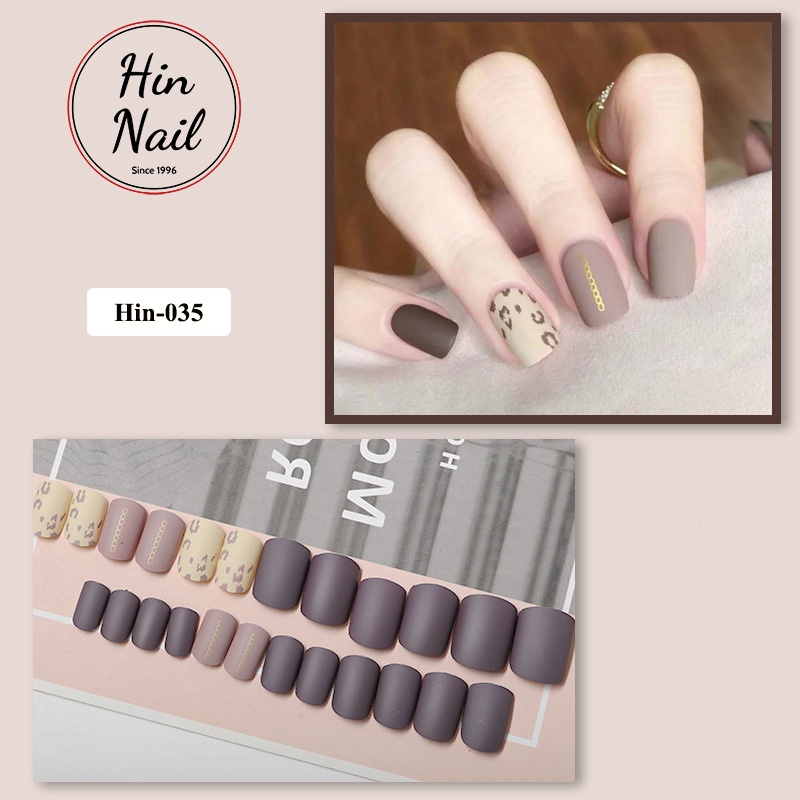 bộ móng tay giả kèm keo Hin Nail 24 móng giả sơn lì họa tiết nổi 3D