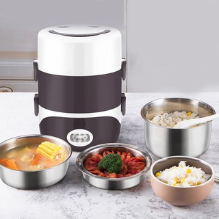 Hộp Cơm Hâm Nóng 3 Tầng Cắm Điện Inox - Cặp Lồng Cơm 3 Tầng Ủ Cơm Tự Động