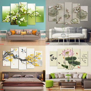 Bộ tranh 5 tấm decor phòng khách sang trọng, tranh dán tường có sẵn băng keo