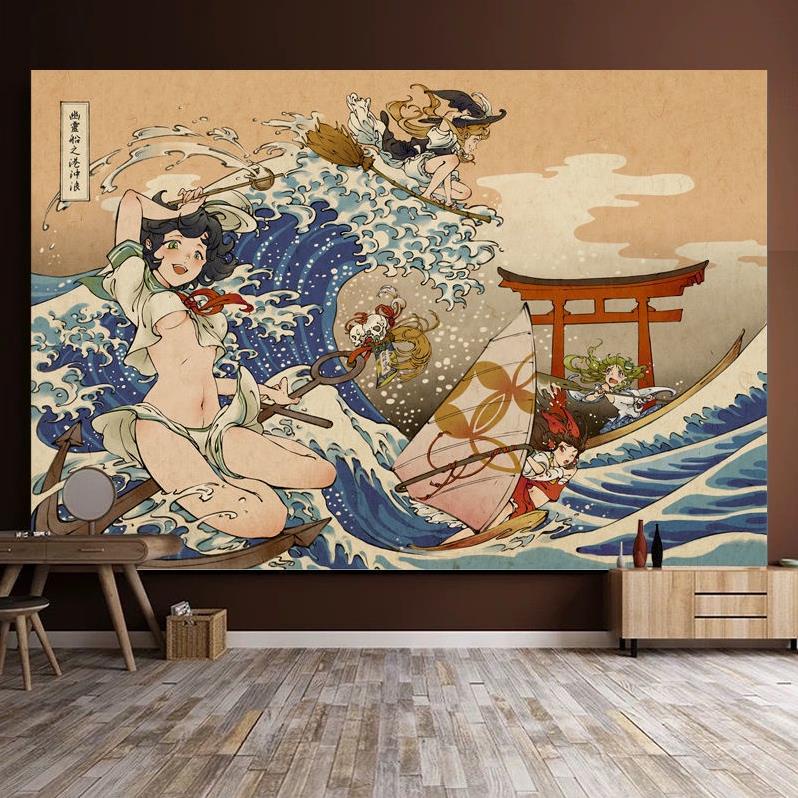 Tranh vải treo tường phong cách Ukiyo-e Nhật Bản 150*130cm cao cap-in theo yêu cầu