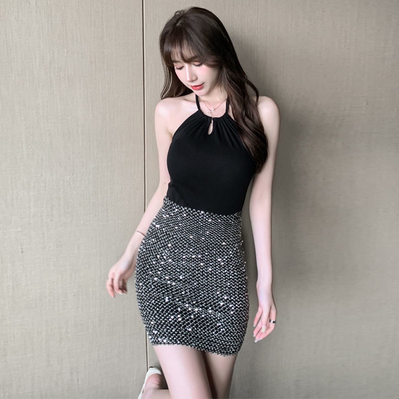 Chân Váy Ngắn Lưng Cao Co Giãn Đính Sequin Lấp Lánh Phong Cách Hàn Quốc Thời Trang Quyến Rũ Cho Nữ