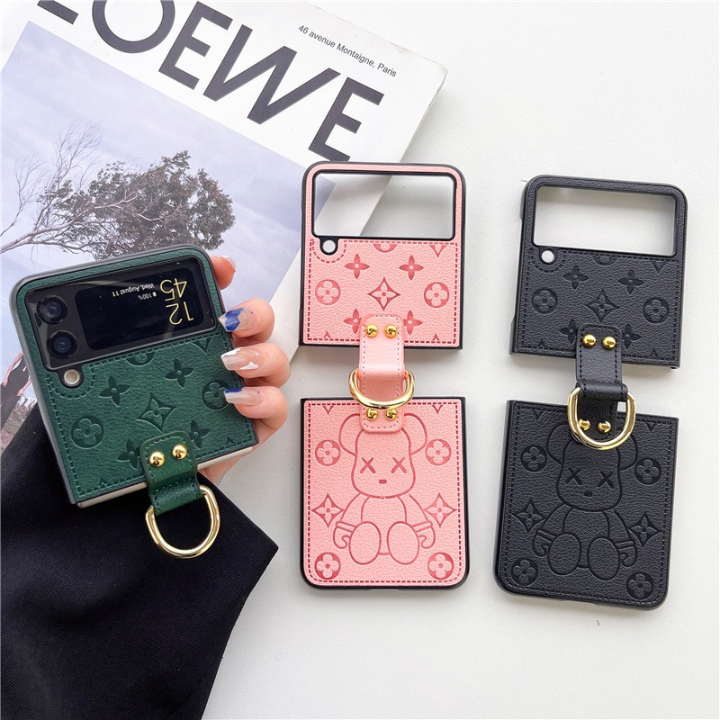 Sang Trọng Bao Da Điện Thoại pu Dạng Gập Tích Hợp Vòng Đỡ Cho samsung galaxy z flip 5 4 1 2 3 samsung galaxy z flip 4