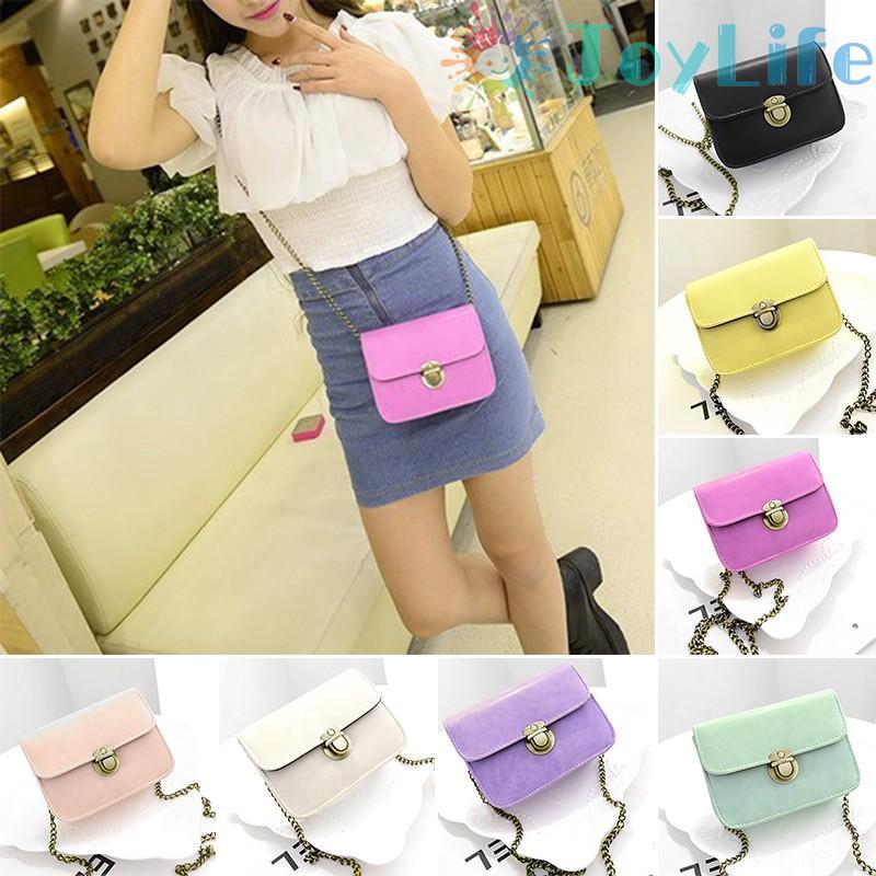 JOY❤Túi đeo chéo nữ da PU phối dây xích retro 2017