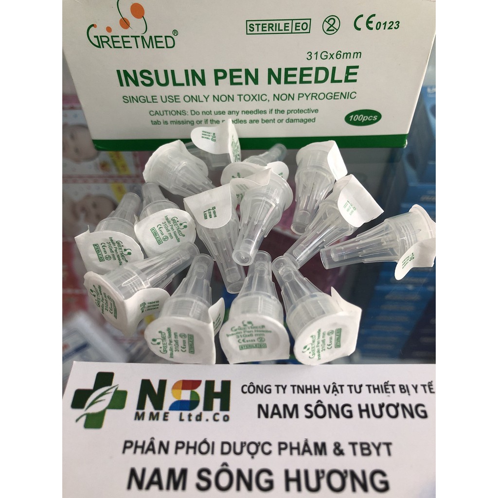 COMBO 50 Đầu bút kim tiêm insulin kim chích tiểu đường Greetmed 31G (kim bánh ú)