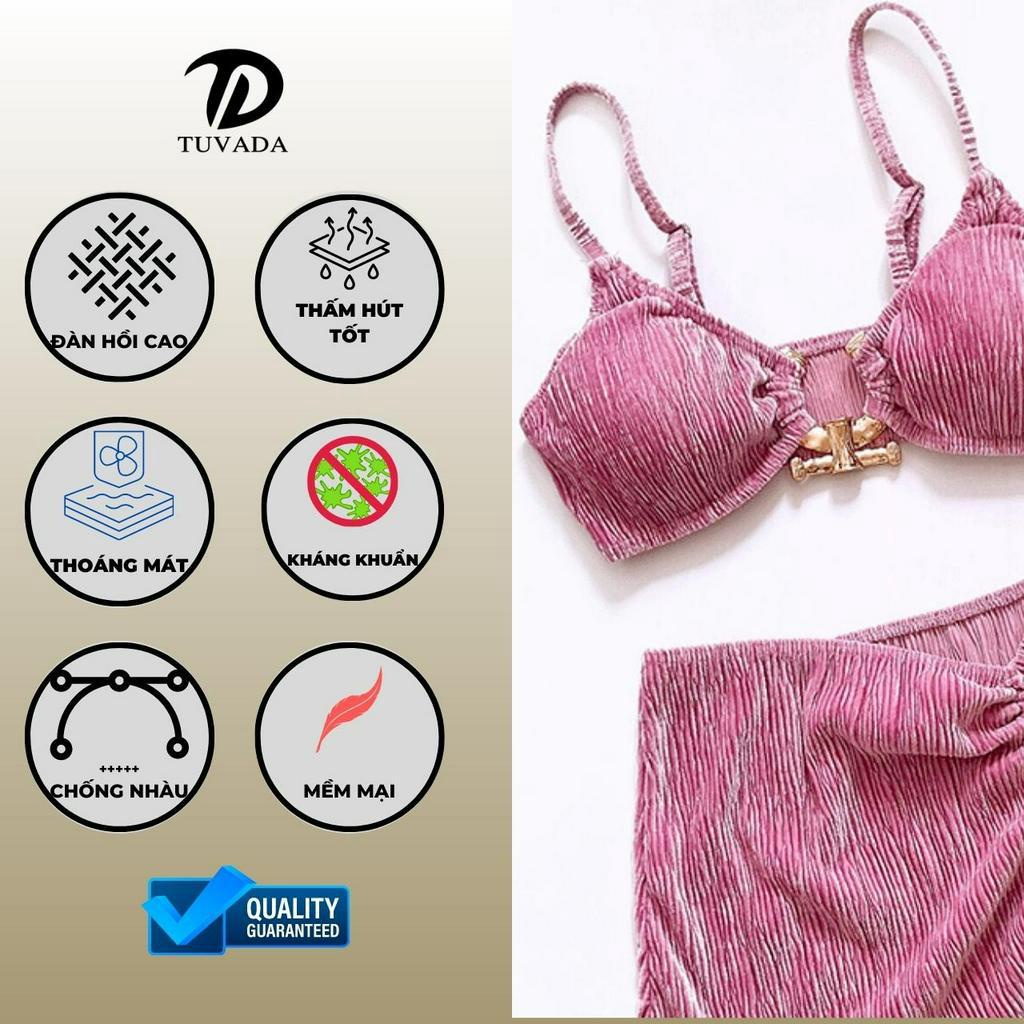 Bikini 3 mảnh tăm nhung Tuvada, đồ bơi nữ sexy , áo tắm đi biển gợi cảm cao cấp - BTH04