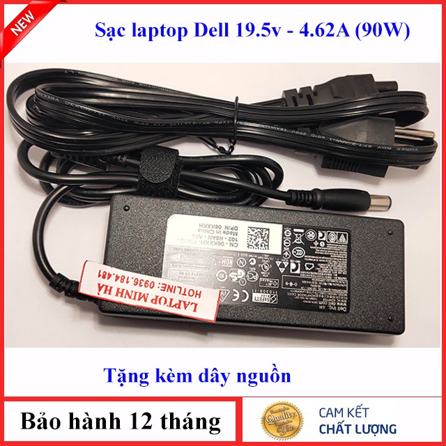 Sạc laptop Dell 19.5V 4.62A (90W) Chân kim TO - Tặng kèm dây nguồn - Bảo hành 12 tháng lỗi đổi hàng mới