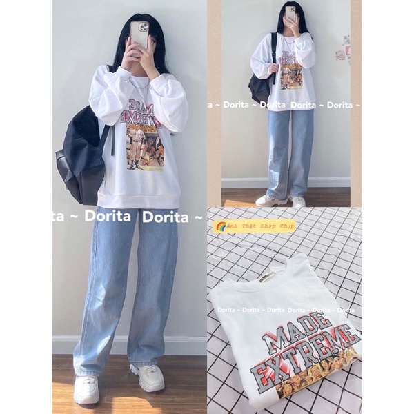 [Ảnh thậty/Video] Áo Sweater in hình, Áo Sweater nỉ da cá Hàn Quốc