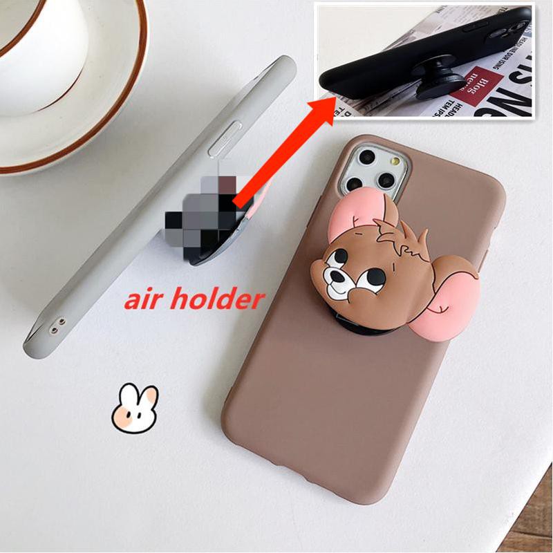 Ốp lưng iPhone 12 mini 11 Pro X XR XS Max 8 7 6 6S Plus SE 2020 Candy Solid Color Cartoon Soft Case Cover+Cat Mouse Stand