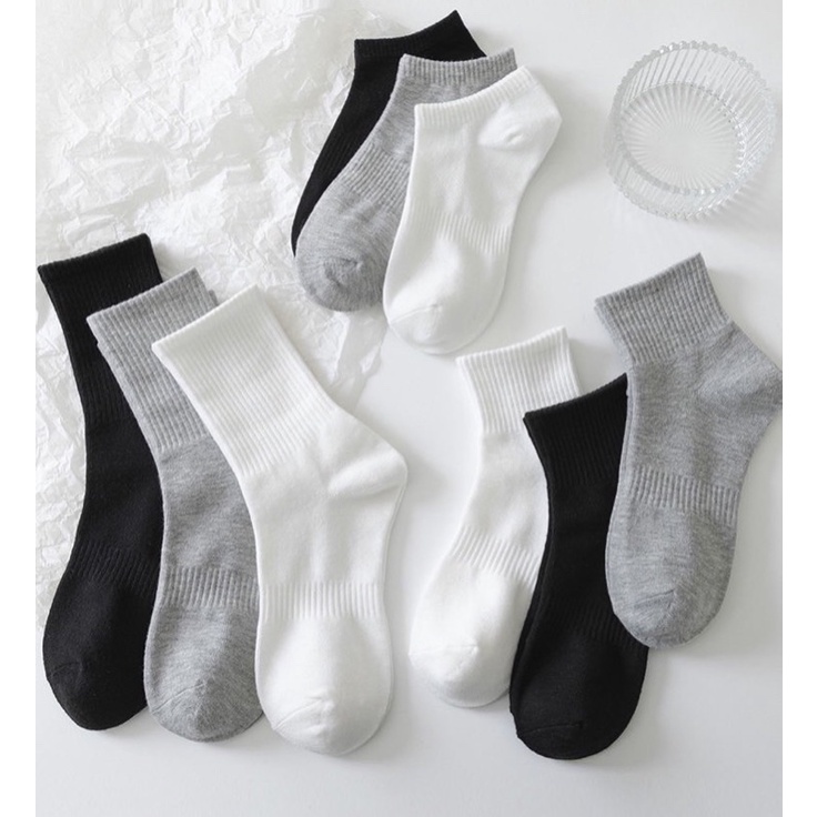 Tất vớ trơn cổ cao dài basic nam nữ unisex, kháng khuẩn thấm hút cotton co giãn -