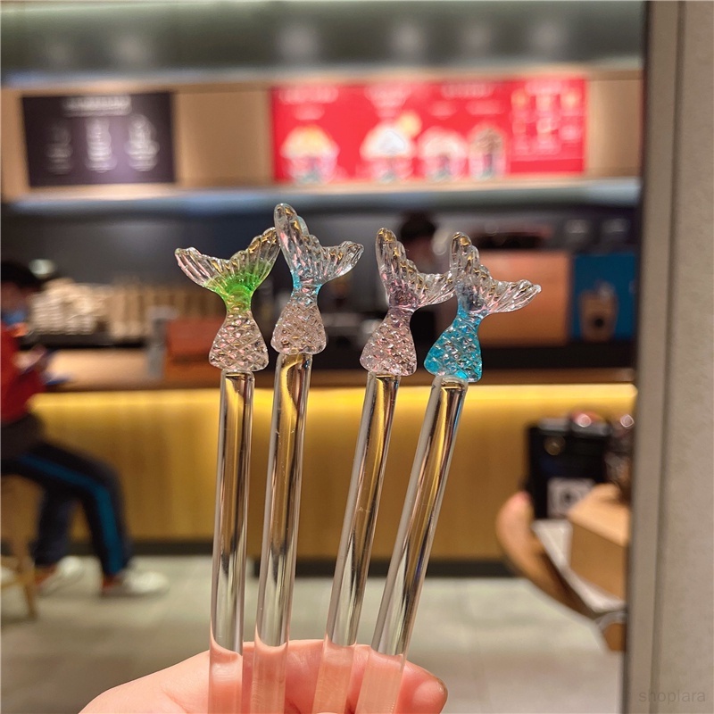 Set 2 Muỗng Cà Phê Bằng Kính Bóng Hình Chân Mèo Hoa Anh Đào Xinh Xắn