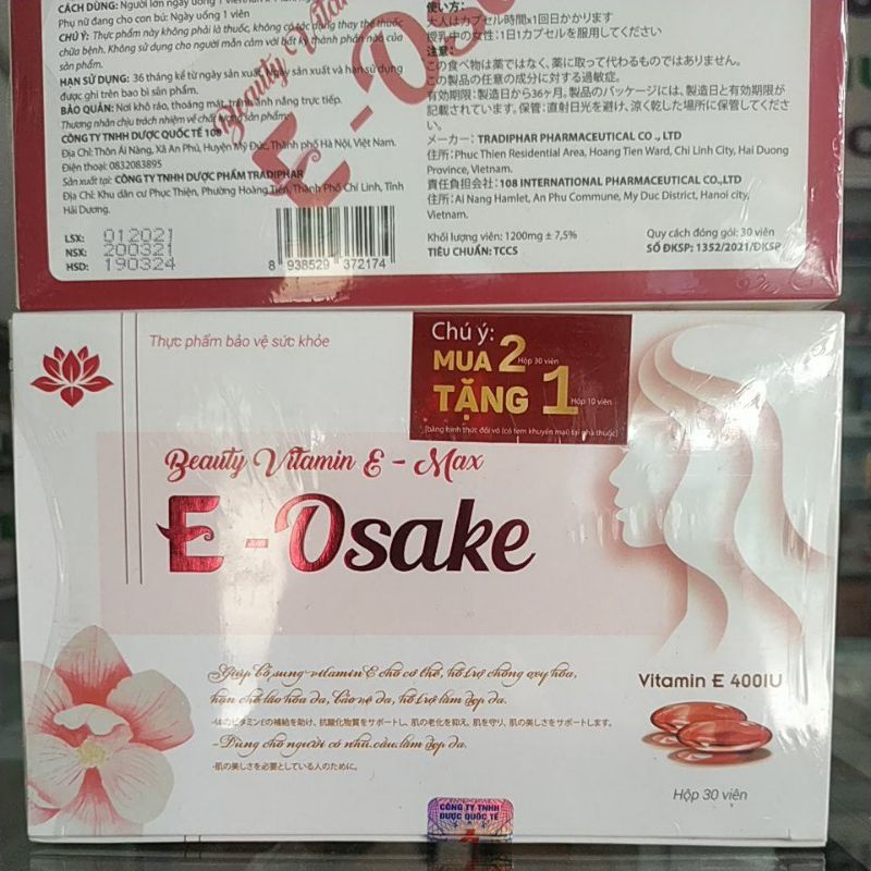 Combo3hộp Beauty Vitamin E - Osake Hoa anh thảo - điều hoà nội tiết dưỡng da chông lão hoá