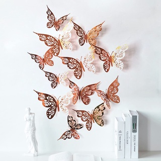 Bộ 12 con bướm 3d bằng kim loại có nam châm hít tủ lạnh trang trí tiệc cưới