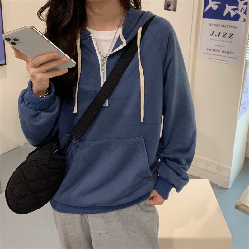 Áo hoodie dài tay phối khóa kéo cá tính trẻ trung