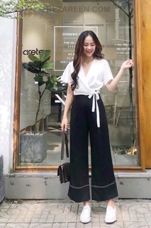 SET ÁO CROPTOP CỘT EO QUẦN ỐNG RỘNG