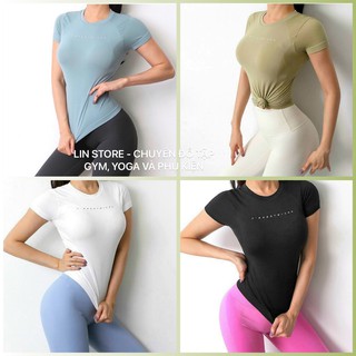 Linstore - áo thun nữ tâp gym yoga sport thun dệt siêu nhẹ co giãn thấm hút tốt