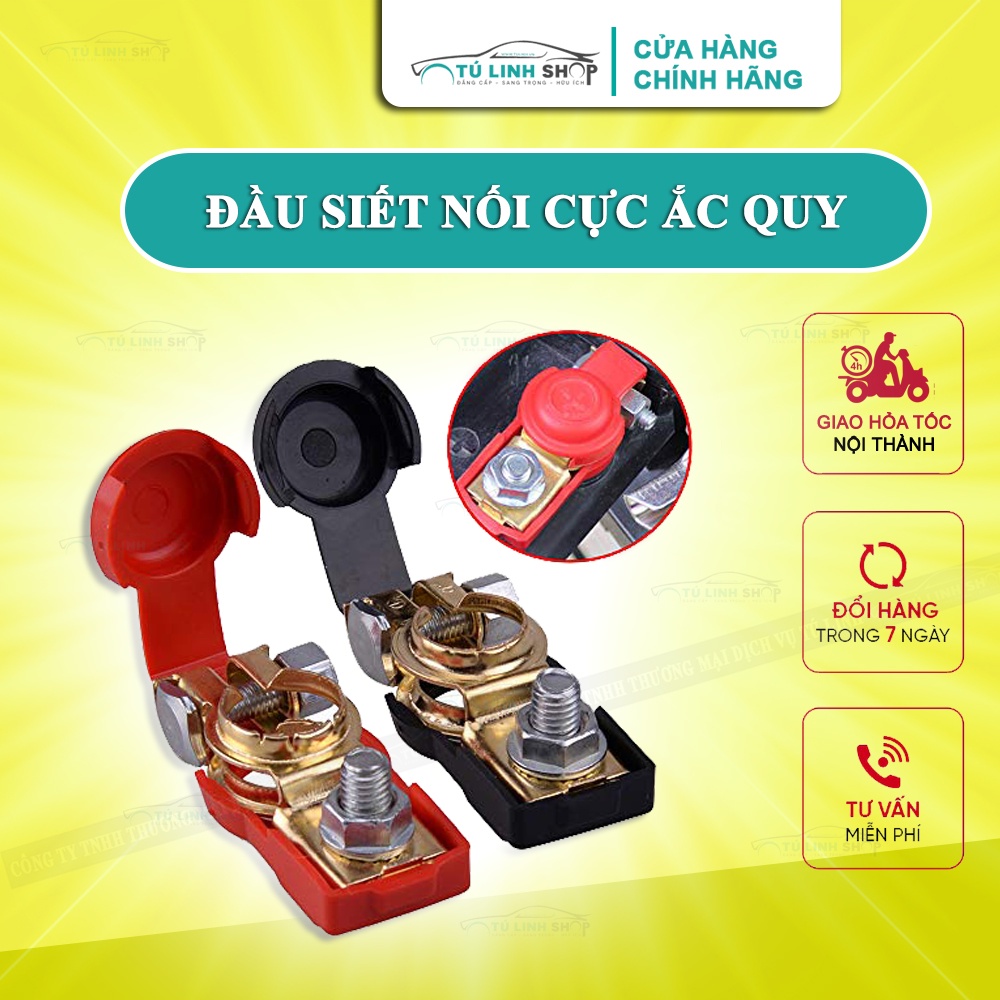 [Mã LIFEAUMAY giảm 10% tối đa 30k đơn 150k] Đầu nối siết cực bình ắc quy ô tô, 1 bộ gồm 2 cực đỏ và đen