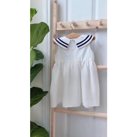 Đầm thiết kế Góc Mơ cổ thủy thủ cho bé gái, 100% cotton, màu trắng dễ thương xinh xắn