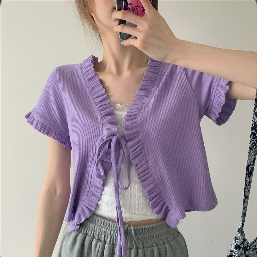 SUXI Áo Kiểu Tay Ngắn Màu Trơn Cho Nữ (5 Màu)