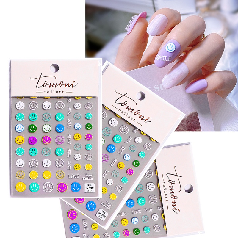 [Hàng mới về] Tờ miếng dán trang trí móng tay hình mặt cười 3D màu kẹo xinh xắn DIY