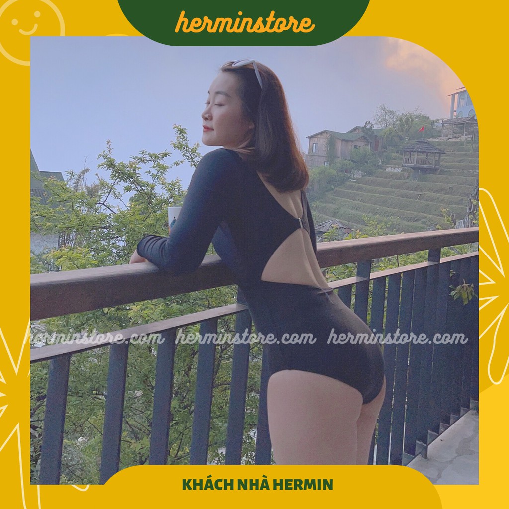 (Ảnh thật) Bikini 1 mảnh dài tay - Đồ bơi nữ dài tay màu đen trơn cut out phần ngực cực tôn dáng- Mã BNL10 | BigBuy360 - bigbuy360.vn